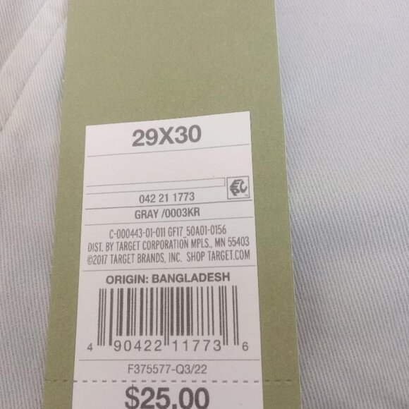 Goodfellow And Co Slim Pants Mens 29x30 Gray Straight Chino Quick Dry Stain New - Picture 4 of 9